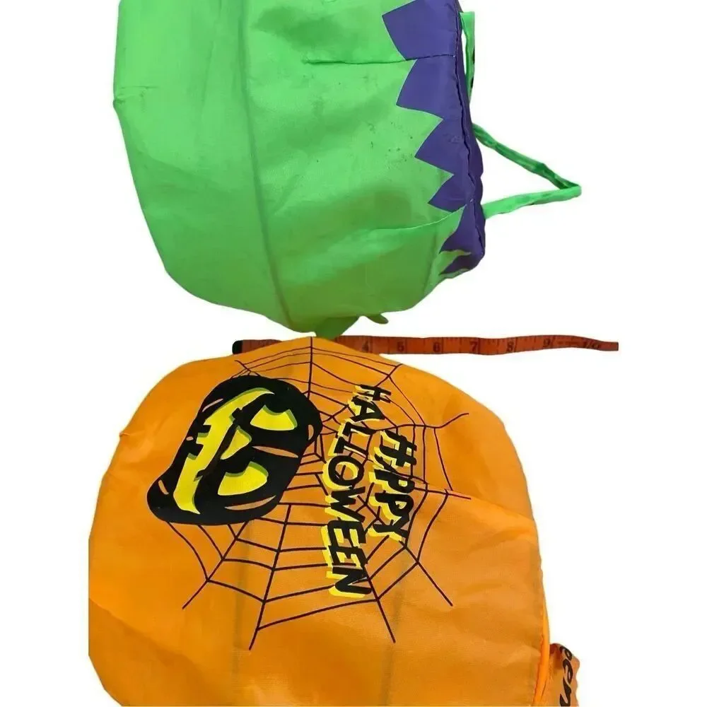 Lot Of 2 Collapsable Pumpkin Trick Or Treat Buckets Halloween Spooky Holiday